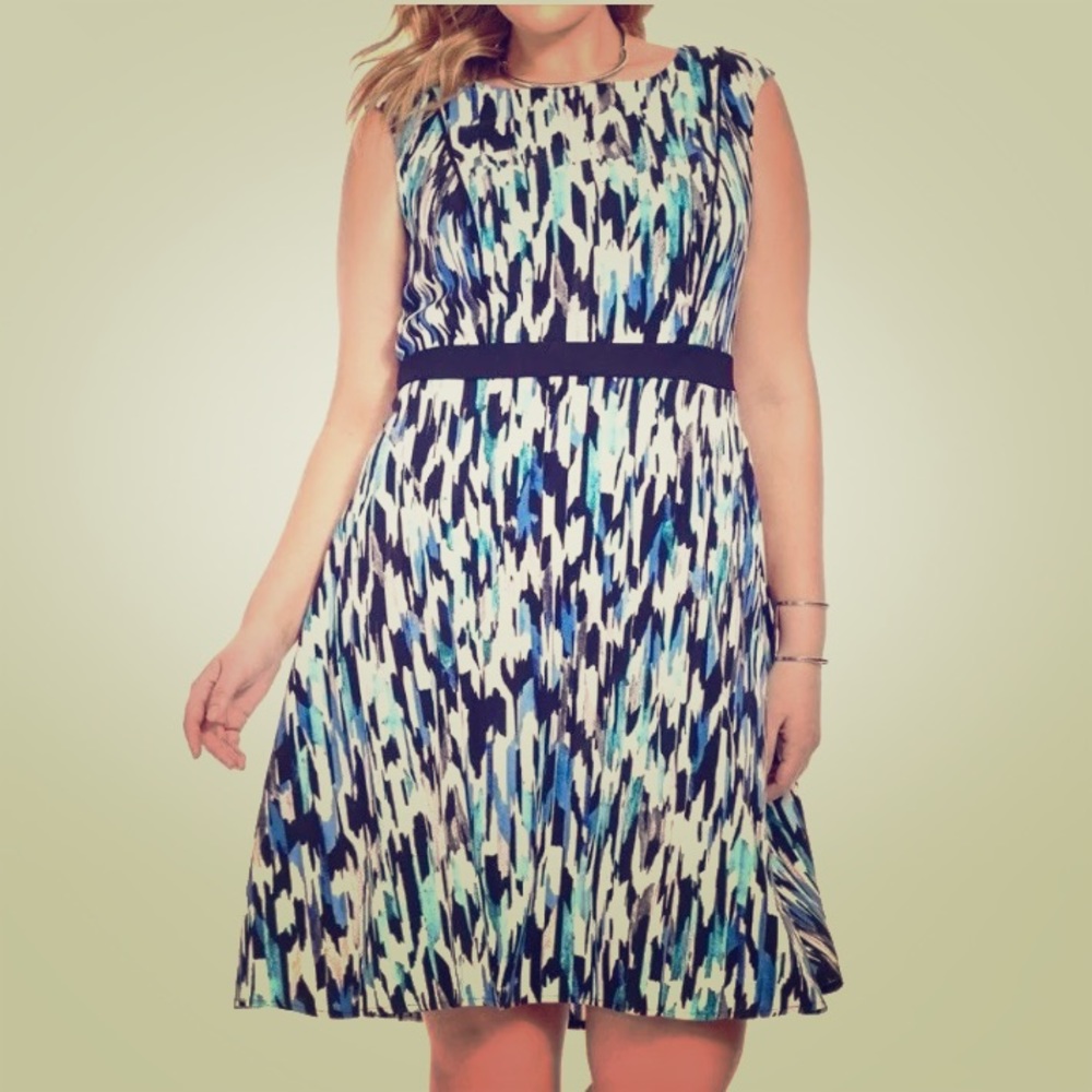 London Times A-line sleeveless patterned dress